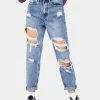 Momokrom Mid Blue Distress Mom Jeans Bottoms