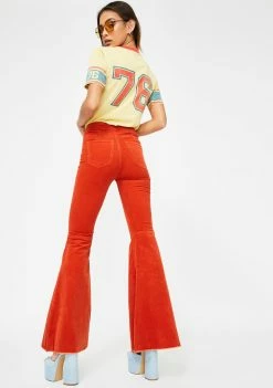 Momokrom Bottoms Orange Mermaid Flare Corduroy Pants