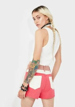 Momokrom Nude Colorblock Denim Shorts