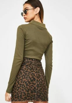 Momokrom Bottoms Leopard Print Denim Skirt