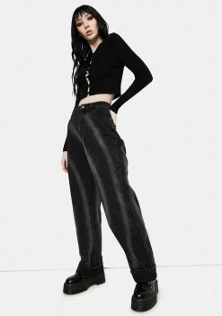 Momokrom Washed Black Tie Dye Circle Effect Baggy Wide Leg Jeans 8 Momokrom Washed Black Tie Dye Circle Effect Baggy Wide Leg Jeans