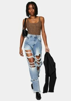 Momokrom Light Wash Extra Ripped Boyfriend Jeans Bottoms