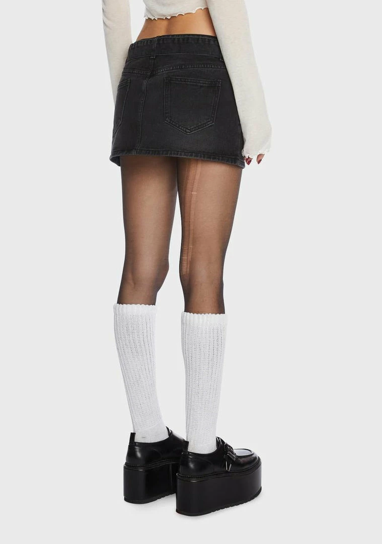 Momokrom Black Mid Rise Mini Belted Denim Skirt Mini Skirt 6 Momokrom Black Mid Rise Mini Belted Denim Skirt Mini Skirt