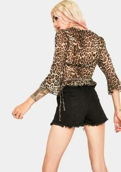 Momokrom Tops Leopard Ruffle Wrap Top