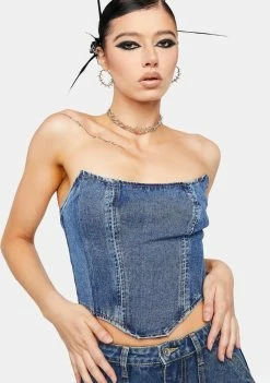 Momokrom Dip Hem Denim Corset Top