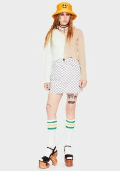 Momokrom Checkered Denim Skirt Bottoms
