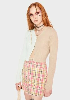 Momokrom Pink Plaid Denim Mini Skirt