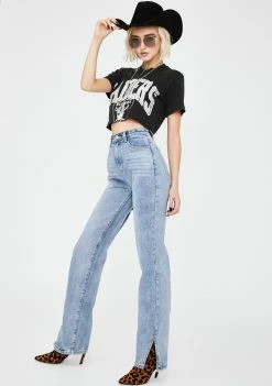 Momokrom Bottoms Split Hem Straight Leg Denim Jeans