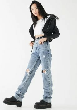 Momokrom Mid Wash Long Straight Leg Jeans Bottoms