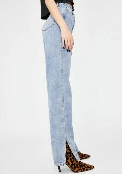 Momokrom Bottoms Split Hem Straight Leg Denim Jeans