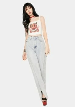 Momokrom Bottoms Light Vintage Wash Split Front Baggy Jeans