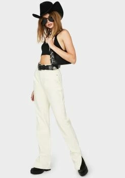 Momokrom Bottoms Off White Wide Leg Split Hem Jeans