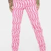 Momokrom Pink Swirl Abstract Mid Rise Straight Leg Jeans Boyfriend Jeans
