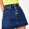 Momokrom Exposed Button Denim A-Line Skirt
