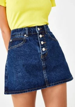 Momokrom Exposed Button Denim A-Line Skirt