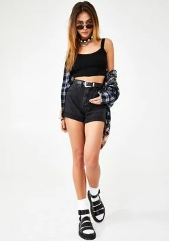 Momokrom Bottoms Dark Gray High Waisted Denim Shorts 8 Momokrom Bottoms Dark Gray High Waisted Denim Shorts