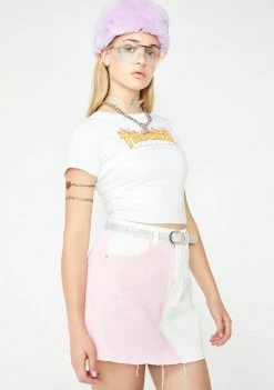 Momokrom Pink N' White Denim Skirt Bottoms