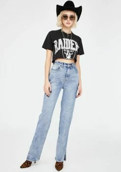 Momokrom Bottoms Split Hem Straight Leg Denim Jeans