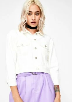 Momokrom White Cropped Denim Jacket Outerwear