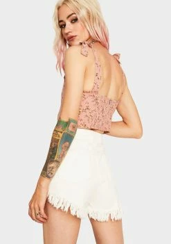 Momokrom Pink Ruffle Floral Tie Top Tops