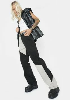 Momokrom Color Block Mid Rise Wide Leg Jeans