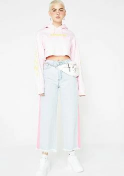 Momokrom Bottoms Pink Tape Light Wash Culotte Jeans