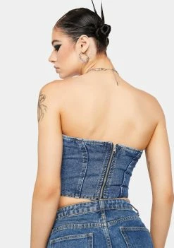 Momokrom Dip Hem Denim Corset Top