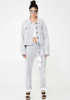 Momokrom Outerwear Checkerboard Cropped Denim Jacket