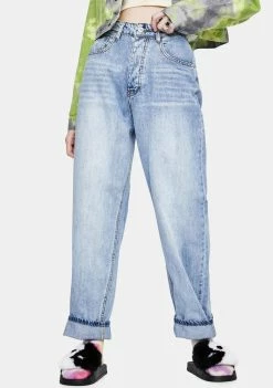 Momokrom Light Wash Baggy Boyfriend Jeans Bottoms
