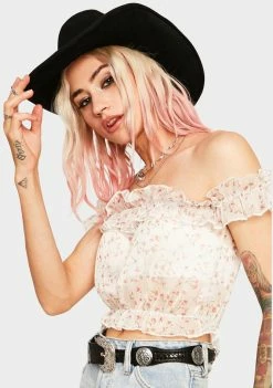 Momokrom Tops Floral Off The Shoulder Crop Top