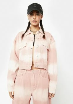 Momokrom Outerwear Pink Tones Tie Dye Boxy Denim Jacket