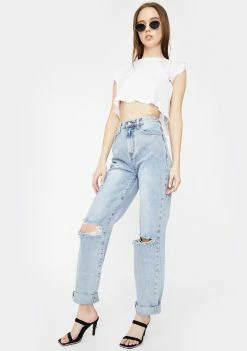 Momokrom Bottoms Mid Wash Extra Long Straight Leg Jeans