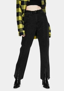 Momokrom Washed Black Slim Jeans With Front Slits