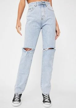 Momokrom Slashed Knee Straight Leg Jeans Bottoms