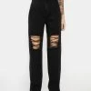 Momokrom Straight Leg Distressed Mom Jeans