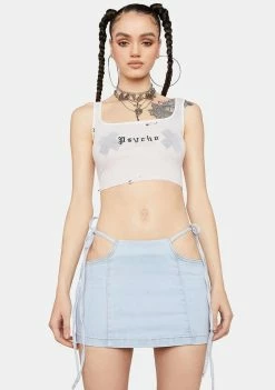 Momokrom Denim Mid Rise Cut-Out Tie Mini Skirt