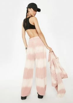 Momokrom Pink Tones Tie Dye Mid Rise Baggy Wide Leg Jeans Bottoms