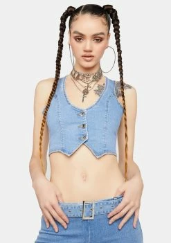 Momokrom Fitted Denim Waistcoat Tank Crop Top