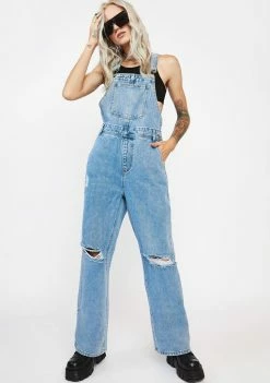 Momokrom Long Leg Baggy Overalls With Knee Rips Jumpsuits & Rompers
