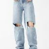 Momokrom Bottoms Straight Leg Distressed Denim Jeans