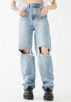 Momokrom Bottoms Straight Leg Distressed Denim Jeans