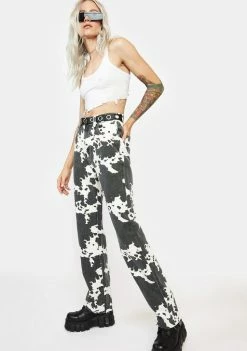 Momokrom Straight Leg Cow Print Mom Jeans