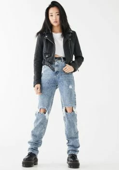 Momokrom Mid Wash Long Straight Leg Jeans Bottoms