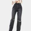 Momokrom Bottoms Washed Black Double Ripped Jeans