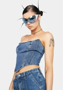 Momokrom Dip Hem Denim Corset Top
