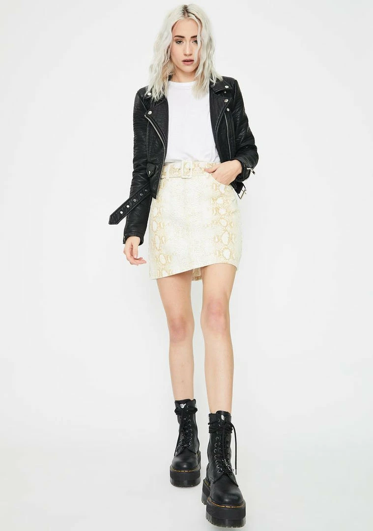 Momokrom Bottoms Brown Snake Belted Mini Skirt 5 Momokrom Bottoms Brown Snake Belted Mini Skirt