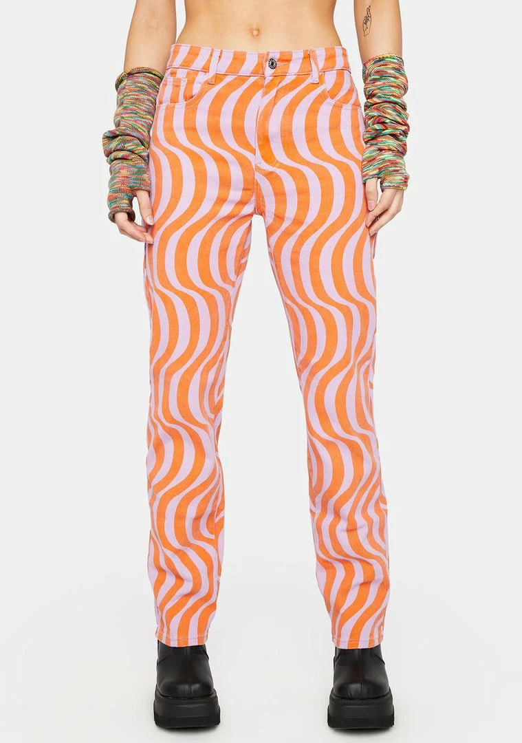 Momokrom Swirl Abstract Mid Rise Straight Leg Jeans Boyfriend Jeans 3 Momokrom Swirl Abstract Mid Rise Straight Leg Jeans Boyfriend Jeans