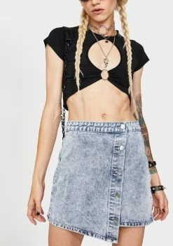 Momokrom Ice Blue Wrap Denim Skirt