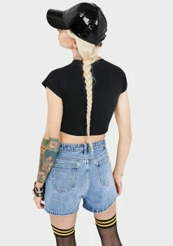 Momokrom Vintage Wash Split Hem Denim Shorts