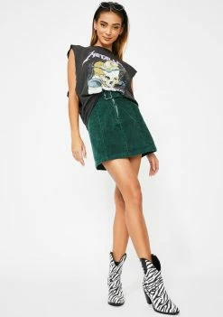Momokrom Bottoms Emerald Corduroy Belted Mini Skirt